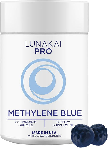 Lunakai PRO USA Made Methylene Blue Gummies 20mg with CoQ10 & Vitamin C – USP & Pharmaceutical Grade Daily Nootropic for Brain Focus, Cognitive Support & Energy, Non-GMO, 60ct