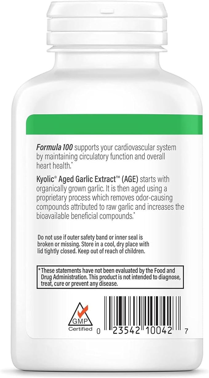 Kyolic Aged Garlic Extract Formula 100, Cardiovascular Health*, 200 Capsules.
