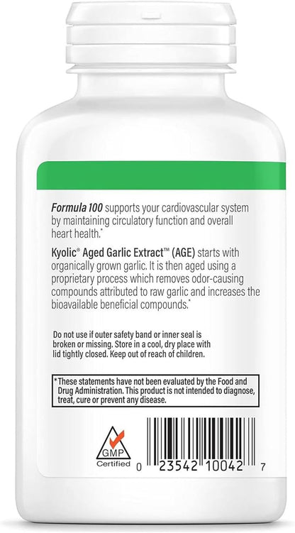 Kyolic Aged Garlic Extract Formula 100, Cardiovascular Health*, 200 Capsules.