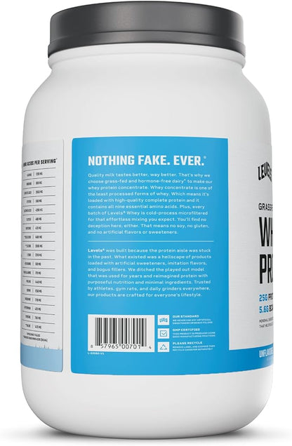 Levels Grass Fed Whey Protein Powder, No Artificials, 25G of Protein, Unflavored, 2LB