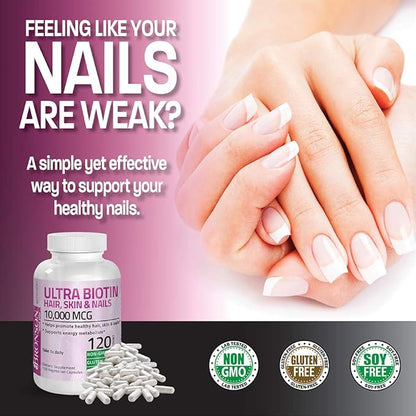 Bronson Ultra Biotin 10,000 Mcg Hair Skin and Nails Supplement, Non-GMO, 120 Vegetarian Capsules