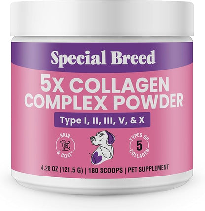 Premium 5X Collagen Powder for Dogs - Types I, II, III, V & X - Skin, Join, Gut & Coat Support - Collagen Powder with Bamboo & Vitamin C, 180 Scoops 4.28 oz