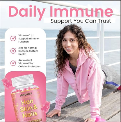 Hair Skin and Nails Gummies, 5000 mcg Biotin with Vitamins A, C, D2 & E, B-Complex, Zinc & Iodine, Hair Skin and Nails Vitamins for Women & Men, Supports Hair Growth, Nails, Glowing Skin - 60 Gummies