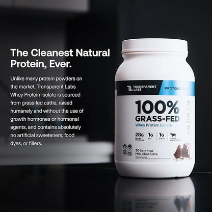 Transparent Labs Grass-Fed Whey Protein Isolate - Naturally Flavored, Gluten Free Whey Protein Powder with 28g of Protein per Serving & 9 Amino Acids - 30 Servings, Milk Chocolate