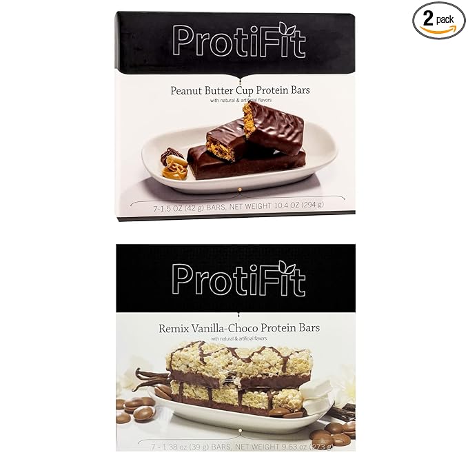 PROTIFIT - Low Calorie Peanut Butter Cup & Remix Vanilla Protein Bar 2 Pack, High Protein, 15g Protein, Low Carb, Low Sugar, Ideal Protein Compatible, 7 Servings Per Box, (2 Pack)