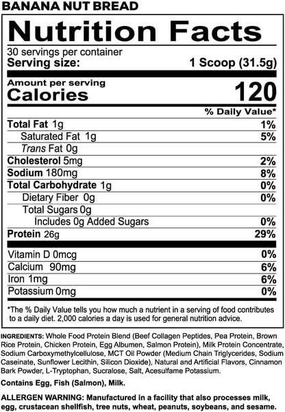 REDCON1 MRE LITE Whole Food Protein Powder, Banana Nut Bread - Lactose Free & Sugar Free Meal Replacement with Animal Protein Blends - Easy to Digest Formula - Only 1g Carb per Serving (30 Servings)