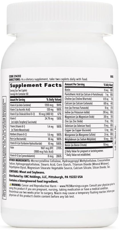 GNC Women's Prenatal Multivitamin Formula with Iron, Supports Pregnancy and Healthy Baby Development, Essential Nutrients Folic Acid, Zinc, Calcium Plus B Vitamins, 120 Caplets