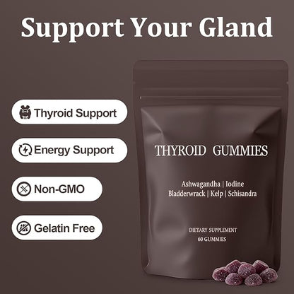 Thyroid Gummies for Women, Selenium Zinc Iodine L-Tyrosine Ashwagandha Gummies, Thyroid Bloom, Body Balance & Support - 60 Count