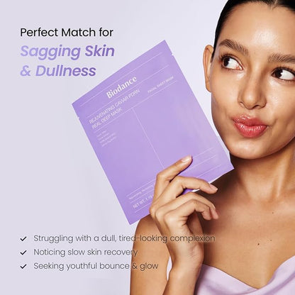 BIODANCE Rejuvenating Caviar PDRN Real Deep Mask, Overnight Hydrogel Face Mask, Skin Firming, Radiance, Enhancing Skin Recovery, Korean Skin Care | 1.19oz(34g) x 4ea