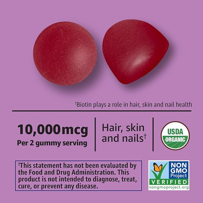 Amazon Basics Biotin 10,000mcg Gummy, 90 Count