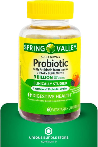 Probiotics Women and Men – 60 Vegetarian Gummies, 3 Billion CFU with Inulin, Digestive Health Supplement, Assorted Peach Strawberry Mixed Berry Flavors (Pack of 2)