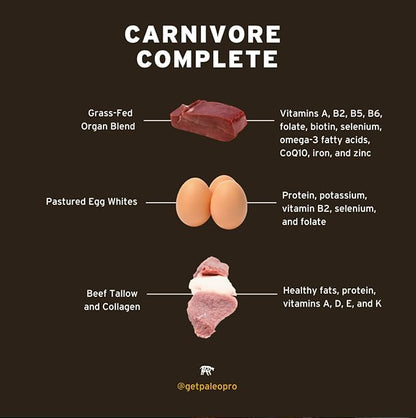 PaleoPro Carnivore Complete (Ancient Cacao) Pastured & Cage-Free Protein, Grass-Fed Beef Tallow, Beef Organs | No Sugar, Soy, Grains or Net Carbs | Gluten Free. Paleo & Keto Macros (15 Servings)
