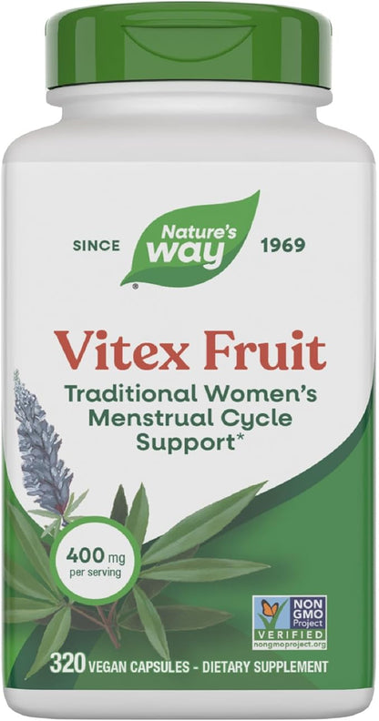 Nature's Way Vitex Fruit, Traditional Menstrual Cycle Support*, Traditional Women's Health Support*, Chasteberry Supplement for Women, Vegan, 320 Capsules (Packaging May Vary)