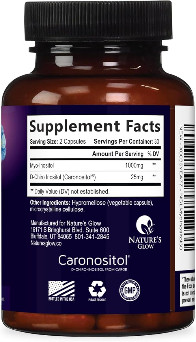 Myo-Inositol & D-Chiro Inositol 1025mg - 40:1 Ideal Ratio for Ovarian Support, Vegan Myo & D Chiro Supplement for Women's Natural Balance and Hormone Support, Vitamin B8, Non-GMO - 60 Capsules