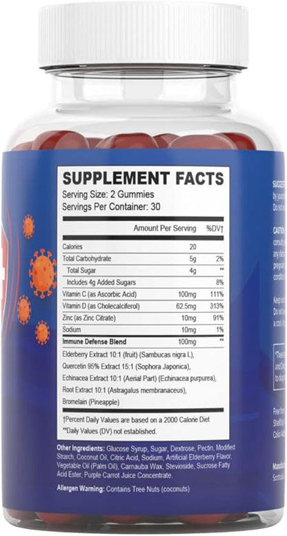 JB Wellness Co 8 in 1 Immune Defense Booster Supplement Gummies with Astragalus Root, Vitamin C and Zinc, Vitamin D3, Elderberry and Quercetin (2 Pack)