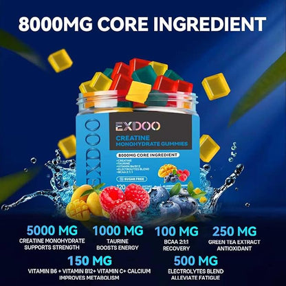 Creatine Monohydrate Gummies Complex 8000mg for Men and Women Creatine with Taurine BCAA Electrolyte for Strength Energy&Muscle Support Pre-Workout Gummies Sugar Free 120pcs