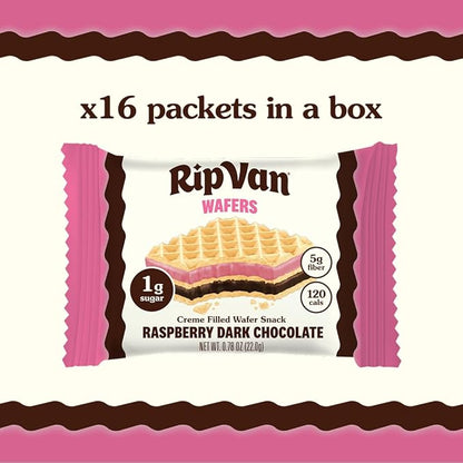 Rip Van Raspberry & Dark Chocolate Wafer Cookies - Healthy Snacks - Non GMO Keto Cookies - Keto Snacks - Low Carb, Low Sugar (1g), Low Calorie and Vegan Snack - 16 Count