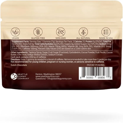 SGC Highest Concentration 100mg Caffeine per Gummy, 2 Gummies per Pack, 12-Pack Mocca Shots Dutch Chocolate Plant-Based Instant Energy with Herbal nootropics