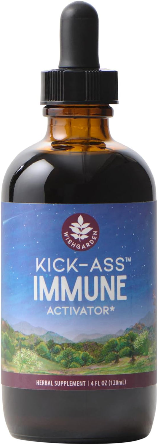 WishGarden Herbs Kick-Ass Immune Liquid Herbal Immune Support Supplement – Echinacea & Goldenseal with Elderflower (Sambucus Nigra) – Herbal Immunity Boost & Lymphatic Support Drops – Vegan – 4 oz