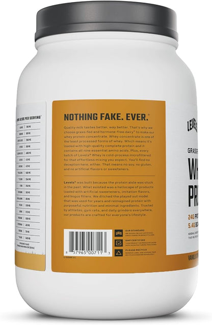 Levels Grass Fed Whey Protein Powder, No Artificials, 24G of Protein, Vanilla Cinnamon, 2LB