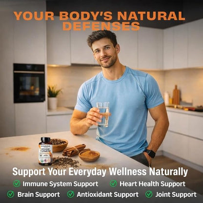 Pomona Wellness Organic Turmeric Supplement 2100 mg, USDA Organic, Non-GMO, Vegan, Turmeric Curcumin with Black Pepper for Absorption, for Joint Support and Immunity, 120 Tablets