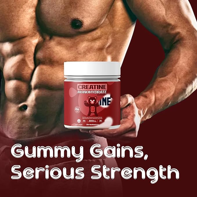 Creatine Monohydrate Gummies for Men & Women | 5000mg of Creatine Gummies per Serving | Sugar, Gluten Free & Halal | Pack of 90 for Pre Workout & Muscle Recovery | Strawberry Flavor