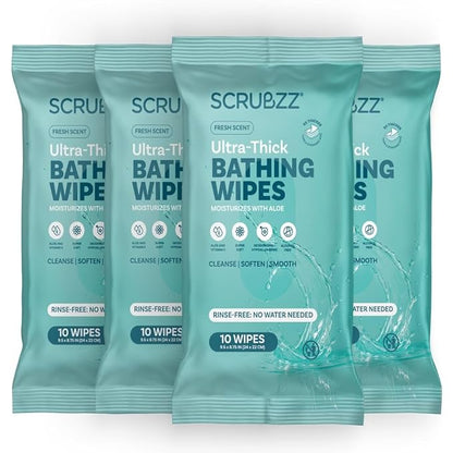 Extra Large Bath Wipes for Adults No Rinse - 40 Disposable Body Cleansing Cloths for Men, Women & Elderly - Great for Gym, Camping, Post Surgery