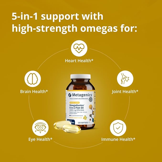 Metagenics OmegaGenics EPA-DHA 1000 mg - High Potency Omega-3 Fish Oil Supplement for Heart, Brain & Joint Health* - Sustainably Sourced - 60 Softgels