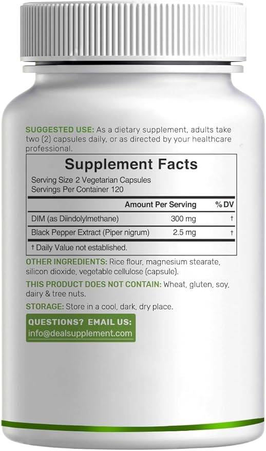 DIM Supplement 300mg, 240 Caps, 4 Months Supply | Estrogen Balance for Men & Women | Diindolylmethane Plus Black Pepper Extract for Enhanced Absorption