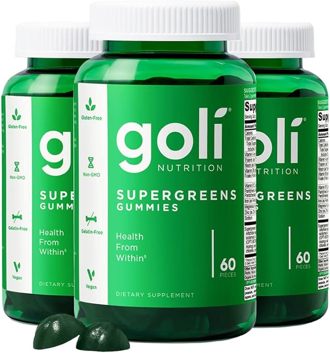 Goli SuperGreen Vitamin Gummy - 180 Count - Essential Vitamins and Minerals - Plant-Based, Vegan, Gluten-Free & Gelatin Free - Health from Within, Pack of 3
