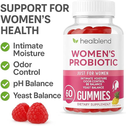 healblend Women’s Probiotic Gummies – Supports Intimate Health, Odor Control, pH & Yeast Balance, Digestive & Immune Support – Daily Probiotic Supplement for Women - Pineapple Flavor - 60 Count (1)