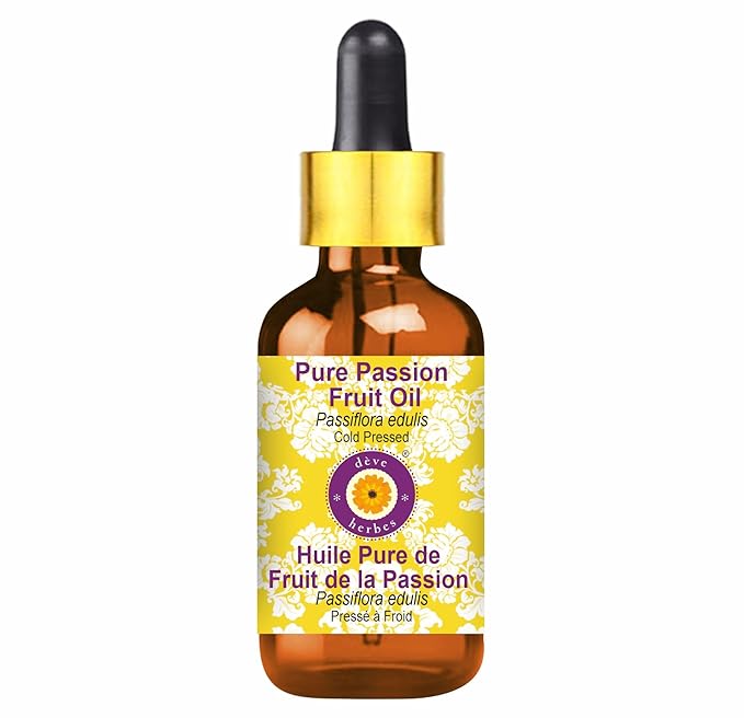 Deve Herbes Pure Passion Fruit Oil (Passiflora edulis) with Glass Dropper Cold Pressed 10ml (0.33 oz)