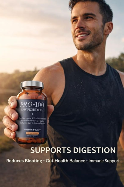 Vitamin Bounty Pro-100 Probiotic 100 Billion CFU - 13 Strains for Digestive Health & Immune Support - High Potency Probiotics for Women & Men - Delayed Release Capsules for Gut Health - 60 Count