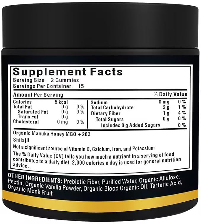 Shilajit Gummies l Manuka Honey | Himalayan shilajit |No Added Sugar I Ashwagandha, Gokshura| Fulvic Acid & 85+ Trace Minerals I for Men, Women I Non-GMO I 100% Natural & Organic I 30 Gummy