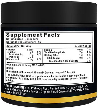 Shilajit Gummies l Manuka Honey | Himalayan shilajit |No Added Sugar I Ashwagandha, Gokshura| Fulvic Acid & 85+ Trace Minerals I for Men, Women I Non-GMO I 100% Natural & Organic I 30 Gummy