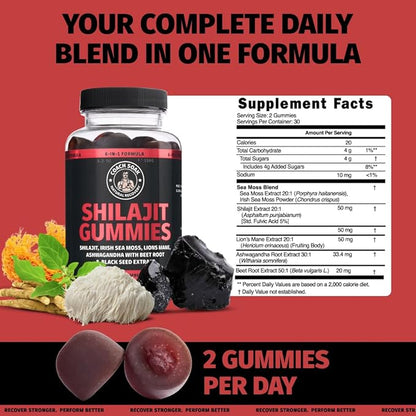 Coach Soak Shilajit Gummies 6-in-1: Tasty Raspberry Watermelon Flavor with Ashwagandha, Lion’s Mane, Irish Sea Moss, Beet Root & Black Seed Oil - Lab Tested Pure Shilajit for Men and Women | 120 ct