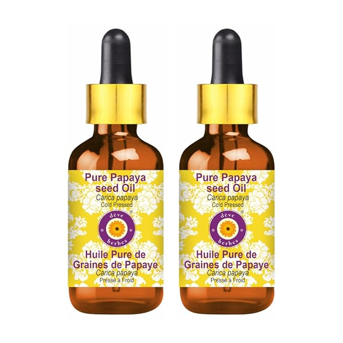 dève herbes Pure Papaya Seed Oil (Carica Papaya) with Glass Dropper Cold Pressed (Pack of Two) 100ml X 2 (6.76 oz)