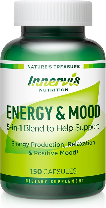 Energy & Mood Supplement – Boost Energy & Reduce Fatigue, Support Relaxation – 150 Capsules – Non-GMO, 3rd Party Tested – Innervis Nutrition