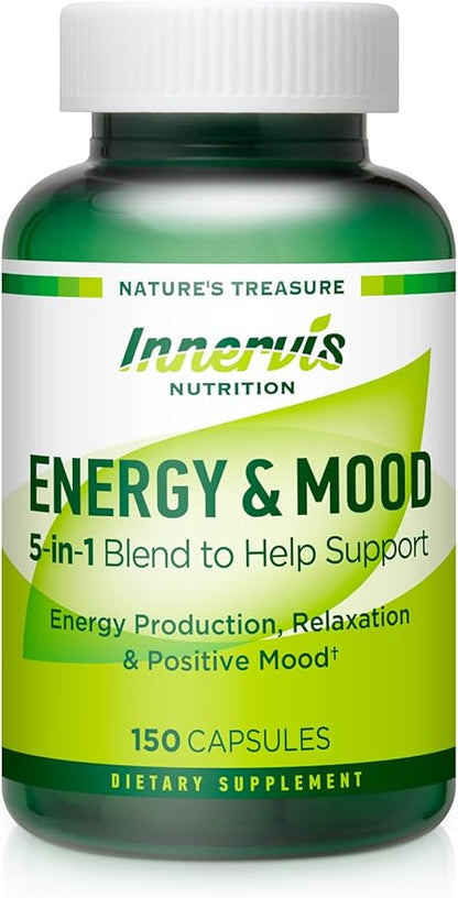 Energy & Mood Supplement – Boost Energy & Reduce Fatigue, Support Relaxation – 150 Capsules – Non-GMO, 3rd Party Tested – Innervis Nutrition