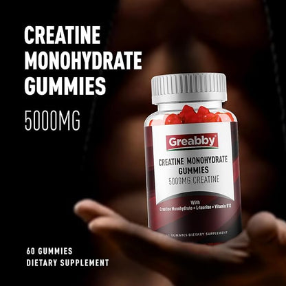 Creatine Monohydrate Gummies - 5g Creatine Monohydrate with L-Taurine, B12, Mixed Berry Flavor, 120 Count