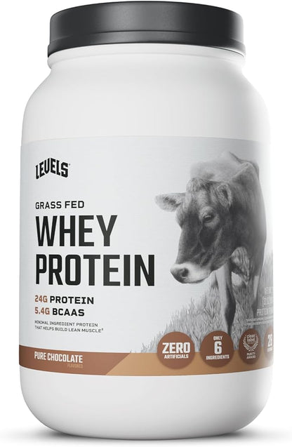 Levels Grass Fed Whey Protein Powder, No Artificials, 24G of Protein, Pure Chocolate, 2LB