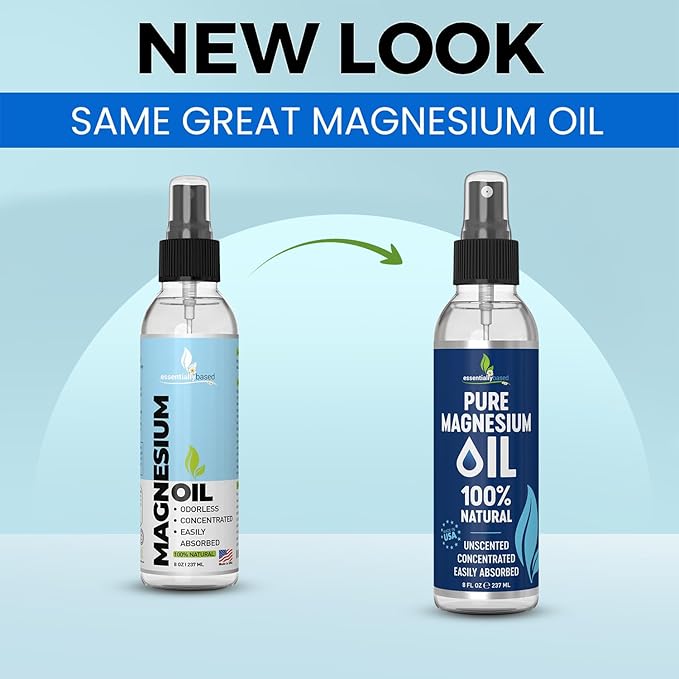 Pure Magnesium Oil Spray 8oz - Topical Magnesium Spray for Sleep & Feet - Extra Strength - USP Grade - 100% Natural and Organic Oil for Muscle Pain & Cramps - Less Sting - Less Itch - Made in USA