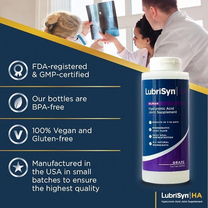 Lubrisyn Hyaluronic Acid Oral Joint Supplement – Liquid HA Formula for Humans – Promotes Joint Support, Mobility, Flexibility, Hydration & Healthy Function for Men & Women – Grape Flavor 11.5oz
