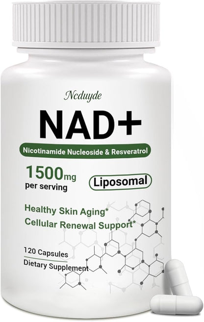 NAD+ Supplement, Liposomal NAD Nicotinamide Riboside Resveratrol 1500 mg - Anti-Aging & Brain Health, Improve Energy - Specifically for Women and Men, 120 Capsules