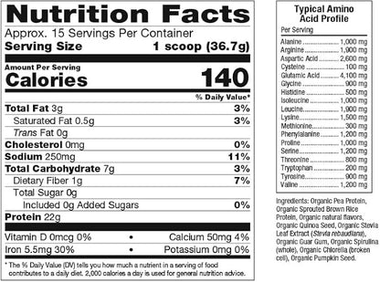 Natural Factors Whole Earth & Sea® Raw Organic 100% Plant-Based Protein, 550g, Vanilla