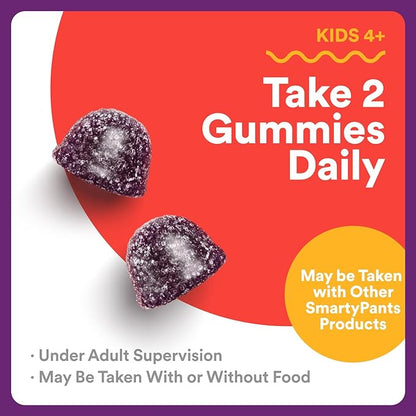 SmartyPants Kids Immunity Elderberry Gummies: Kids Immune Support Supplement, Vitamin C, Vitamin D, Vitamins B6 & B12 and Zinc, Gluten Free, Elderberry Flavor, 60 Count (30 Day Supply)