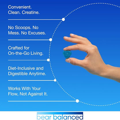 Bear Balanced Creatine Gummies for Men & Women - Creapure® Creatine Monohydrate, L-Theanine, L-Tyrosine & B12 for Muscle Growth, Strength, Focus, Energy & Health - Low Calorie, Sugar-Free, & Vegan
