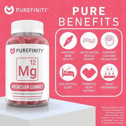 Magnesium Citrate Gummies 600 mg for Adults – High Absorption Supplement for Cramps, Muscle Recovery, Sleep, Bone, and Energy Support – Non-GMO, Allergen Free – 60 Vegan Gummies