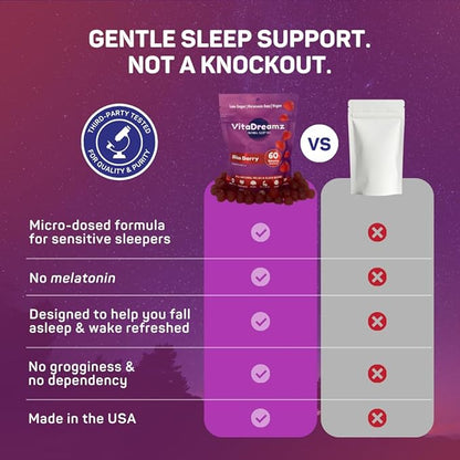 Melatonin-Free Sleep Gummies | Magnesium, Ashwagandha, Tart Cherry & L-Theanine | Natural Calm & Restful Sleep Support | Vegan, Sugar Free Bliss Berry | 60 Count