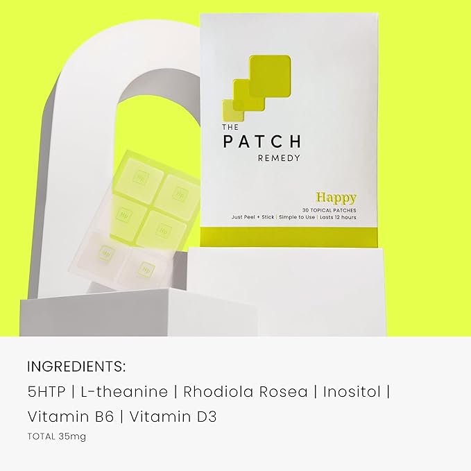 The Patch Remedy Happy Patch | 5-HTP, L-Theanine, Rhodiola, Inositol, B6, Vitamin D3 | 30 Patches